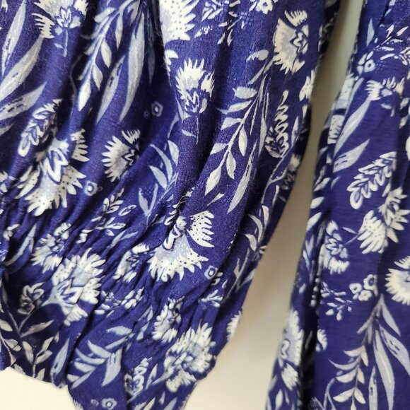Boho Floral Peplum Top Ruffled Cottage Core Blue Prairie Feminine Romantic XS - Picture 7 of 12